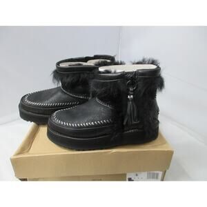 UGG Women's Fluff Punk Boot Black Leather Toscana Sheepskin 1102950 – Size 6